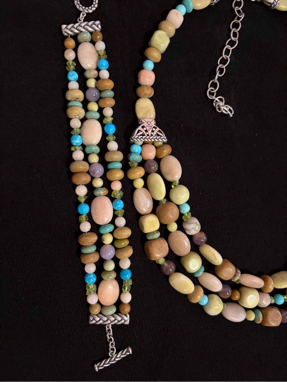 New 925 Carolyn Pollack Genuine Gemstone 3 Strand Necklace & Bracelet in Box - Picture 8 of 10